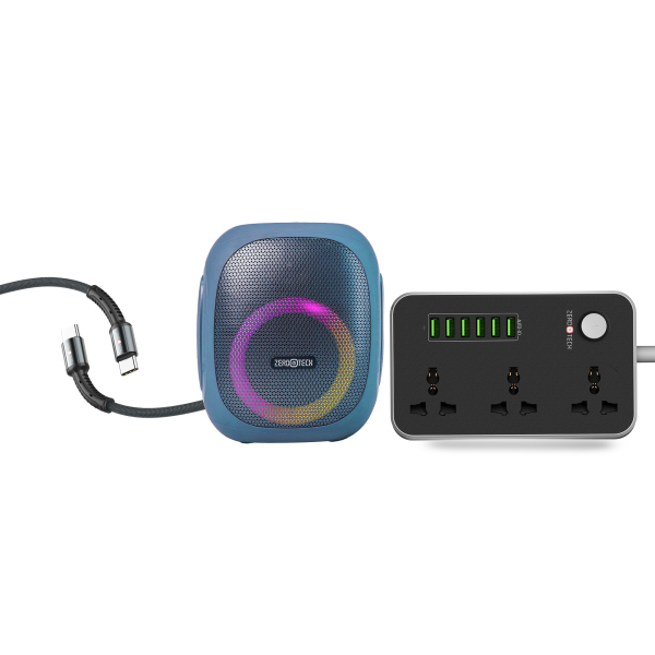 كابل شحن تايب سي 65 وات من زيروتك ZPCC-CC301H + زيروتك مشترك زيروتك متعدد الاستخدام ZPCPS-36CH+سبيكر رمادى