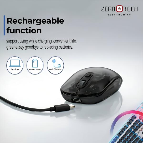 ماوس زيروتك RGB  شفاف وايرلس-بلوتوث-اسود (ZPCM-WLW)