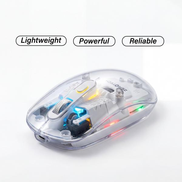 ماوس زيروتك  RGB  شفاف وايرلس-بلوتوث-ابيض (ZPCM-WLW)