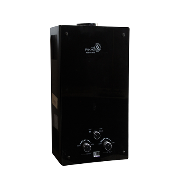 سخان 10 لتر هيت برو ديكورى أسود (يعمل بالغاز الطبيعي أو أنبوبة) مزود بمحّول كهربائي