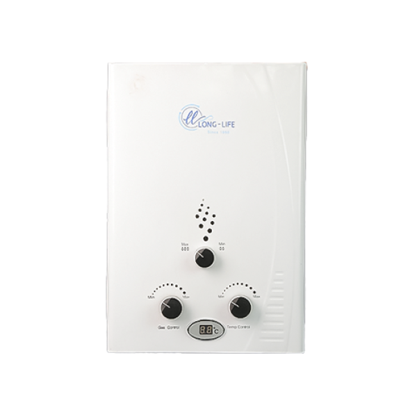 سخان 6 لتر هيت برو ابيض (غاز / أنبوبة) بدون مدخنة بالأدابتور