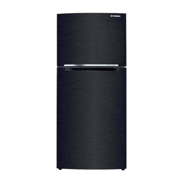 Fresh No Frost double-door refrigerator, 329-liter capacity, model FNT-BR370BB, black.
