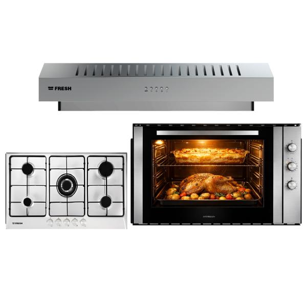مسطح 90 سم إستانلس أمان شبك عادى HAFR90CMSC‏1 +  فرن بيلت إن 90 سم غاز / كهرباء GEOFR90CMS + شفاط بوتاجاز كلاسيك إستانلس 90 سم FHS90S40ML