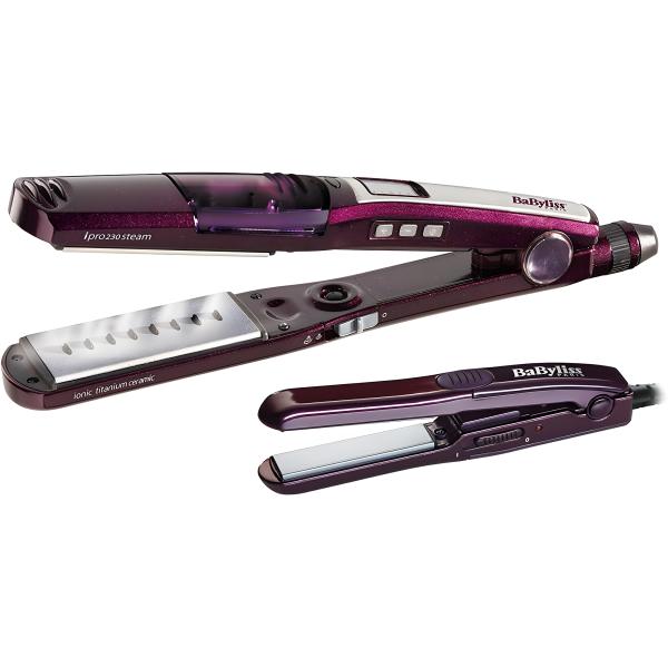 "Babyliss ST396ALE iPro 230 Steam Wet and Dry Hair Straightener 230C, Titanium Ceramic and Mini Straightener, Purple – International Warranty – ST396ALE "