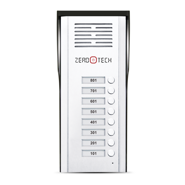 Audio intercom for villas and apartment buildings up to 8 apartments – includes an outdoor unit (8 lines) + 5 handsets (up to 3 additional handsets can be added to the same system).