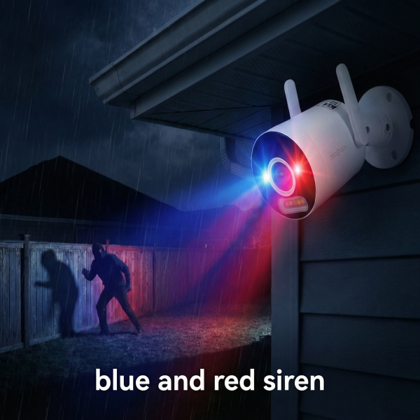Wireless Outdoor Wi-Fi Camera, connects directly to the router, 4MP, built-in microphone and speaker, color night vision, sound or motion sensor, blue and red siren on alarm (ZTWF-R40)
